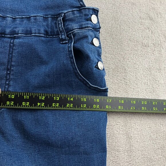 Womens Bib Overalls Large Blue Denim Flare Leg Vintage Medium Wash Casual Y2K - Picture 7 of 16